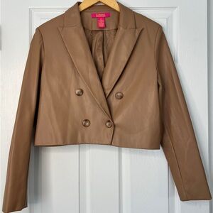 Catherine Malandrino Camel Faux Leather Cropped Blazer Size M